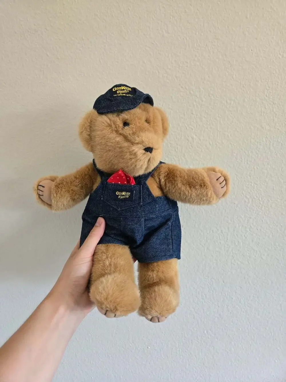 Vintage Eden OshKosh B'Gosh Teddy Bear with Overalls and Conductor Hat